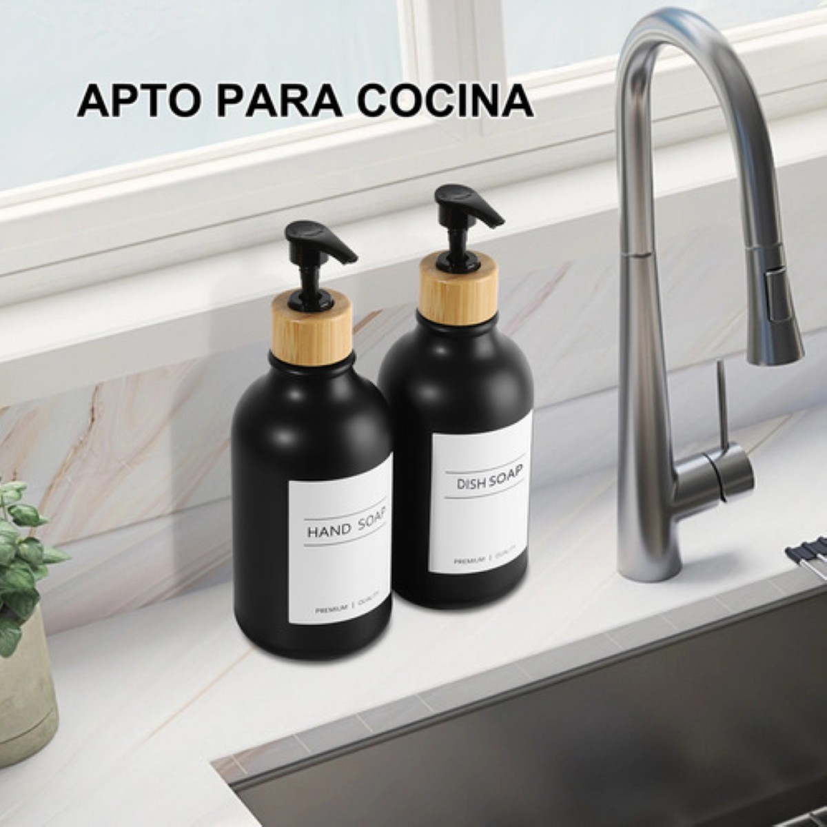 Juegos De Baño 3 Dispensador De Jabon De Shampoo Bambu 500ml negro