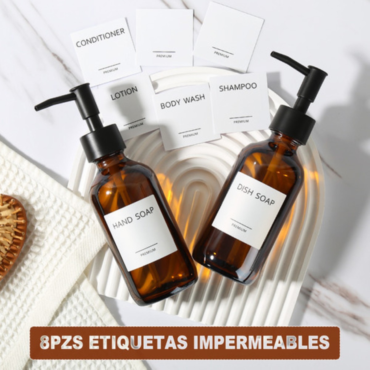 Dispensador De Jabon Liquido 4 Kit De Baño Y Cocina Marrón