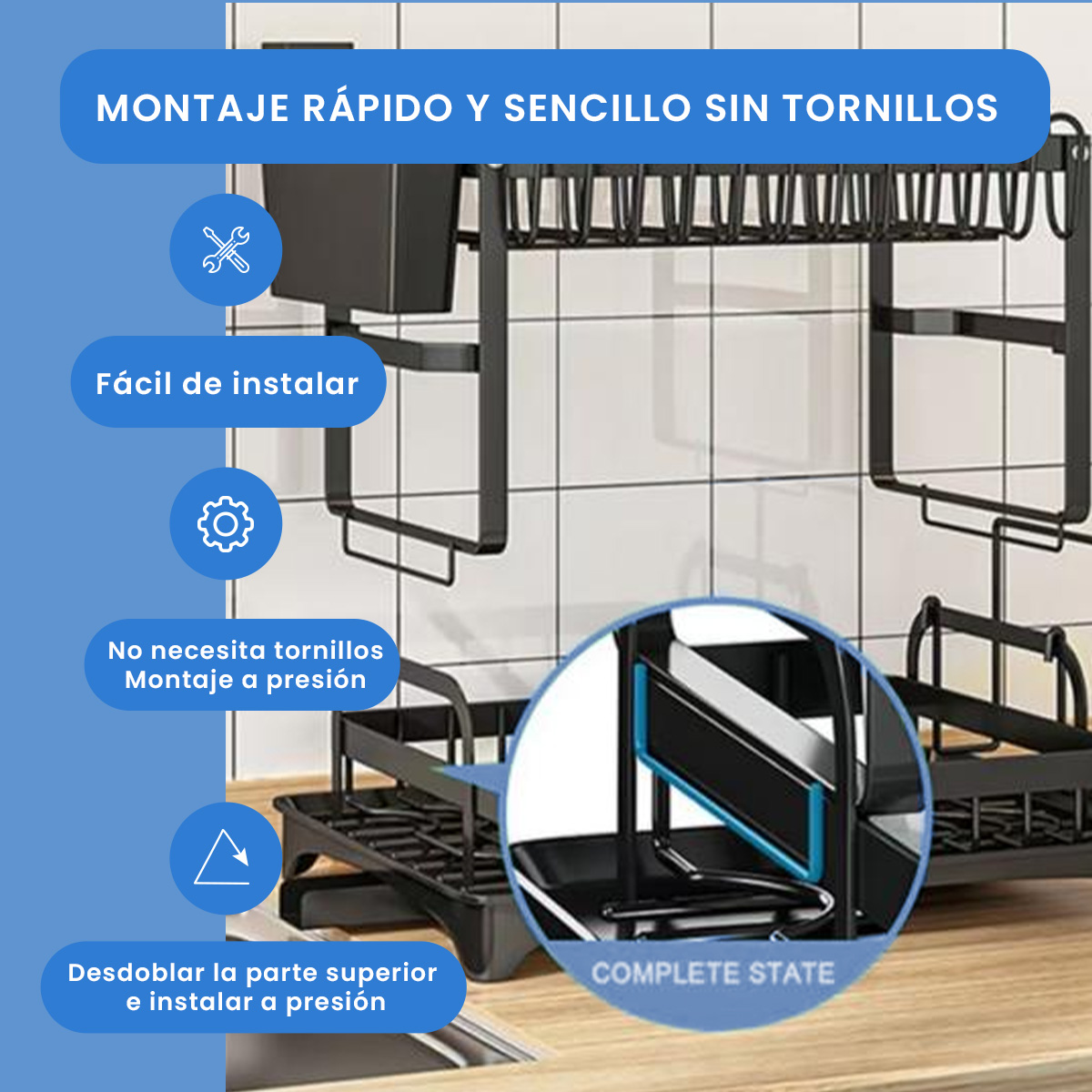 Escurridor de platos de acero inoxidable 2 niveles , Escurridor de trastes para cocina, con soporte para tabla de cortar