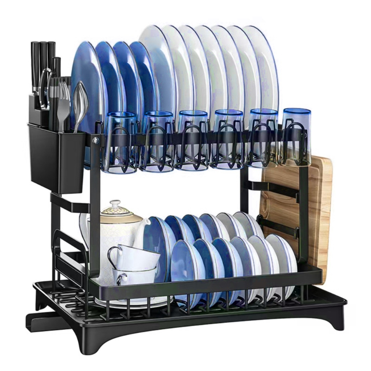 Escurridor de platos de acero inoxidable 2 niveles , Escurridor de trastes para cocina, con soporte para tabla de cortar