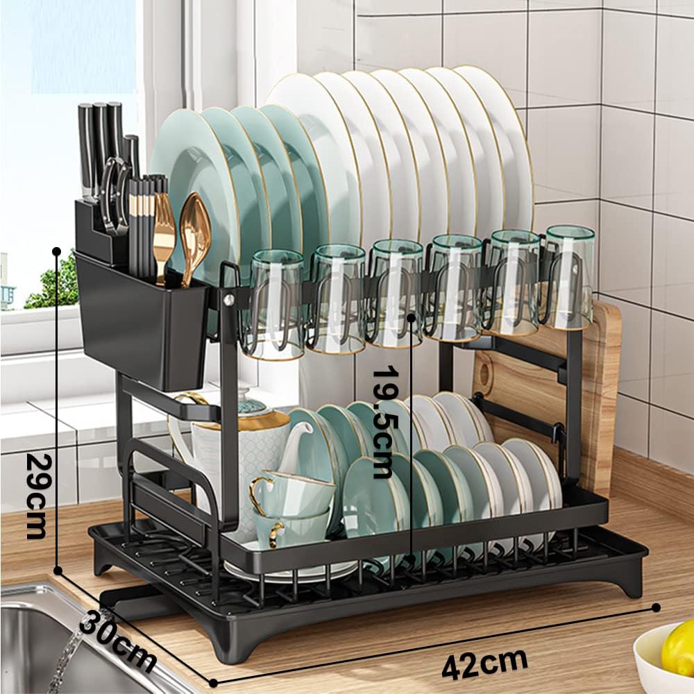 Escurridor de platos de acero inoxidable 2 niveles , Escurridor de trastes para cocina, con soporte para tabla de cortar