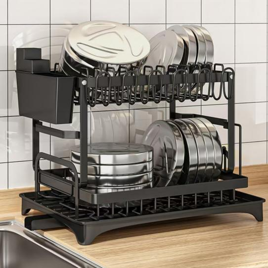 Escurridor de platos de acero inoxidable 2 niveles , Escurridor de trastes para cocina, con soporte para tabla de cortar