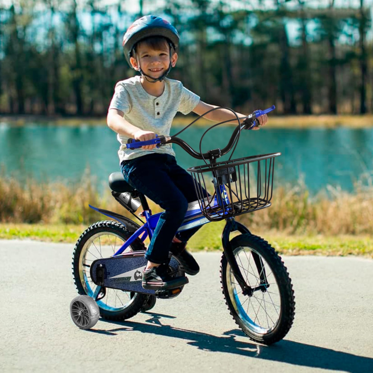Bicicleta Infantil para Niña Rodada 16 con Ruedas de Entrenamiento y Soporte para Botellas Azul Bluelander
