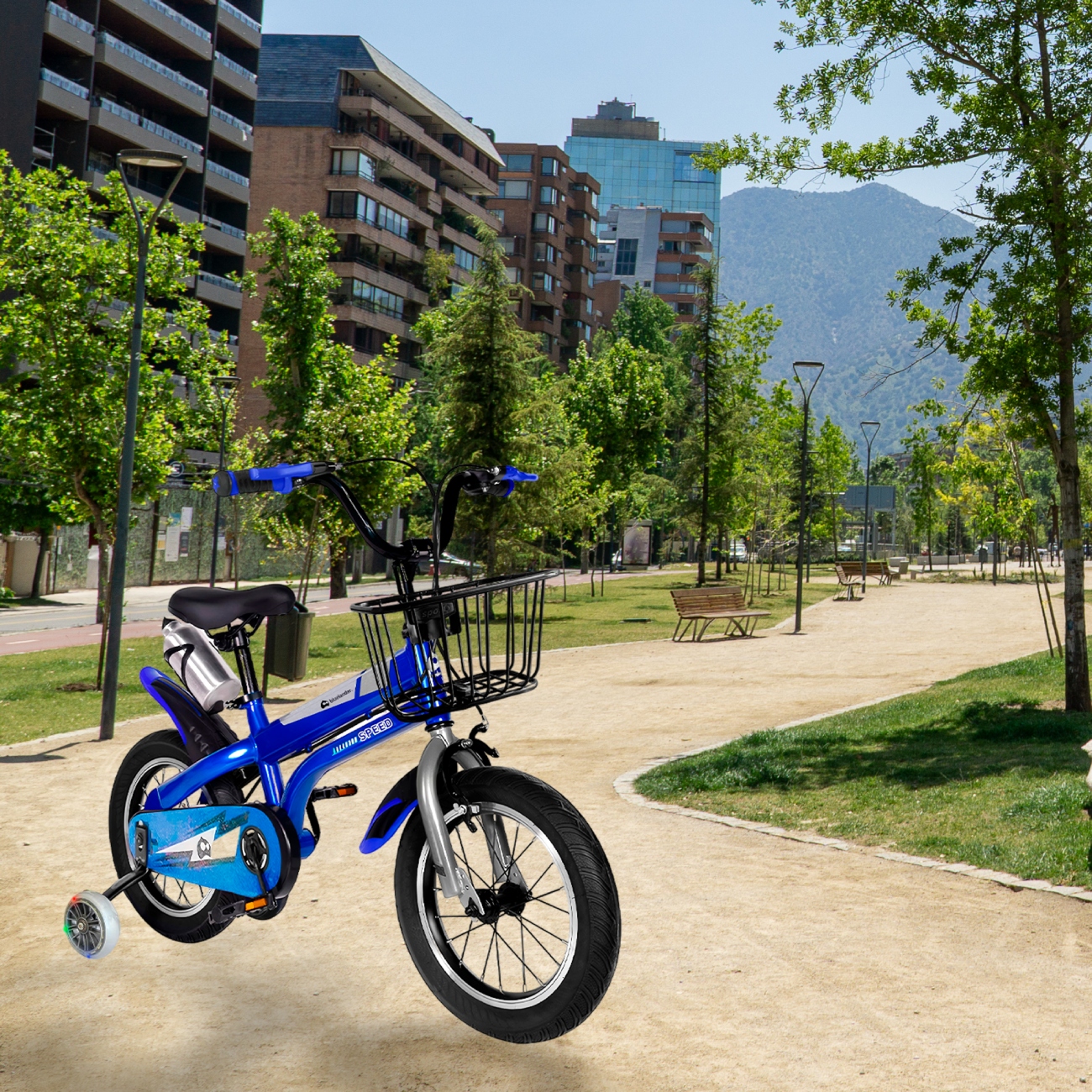 Bicicleta Infantil para Niña Rodada 16 con Ruedas de Entrenamiento y Soporte para Botellas Azul Bluelander