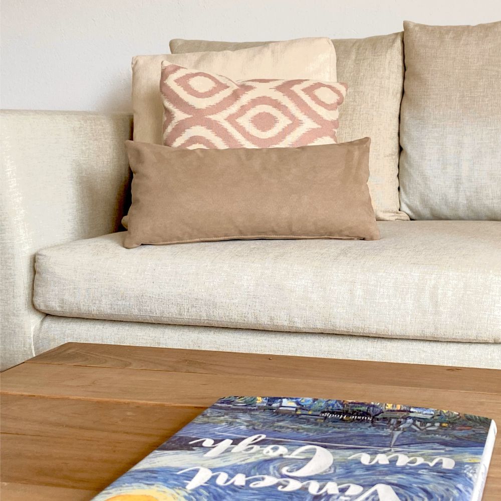 Cojines Rectangulares Decorativos de Terciopelo, con Cierre y Funda Interior, EDELWEISS  para un Toque de Elegancia Beige  2 piezas