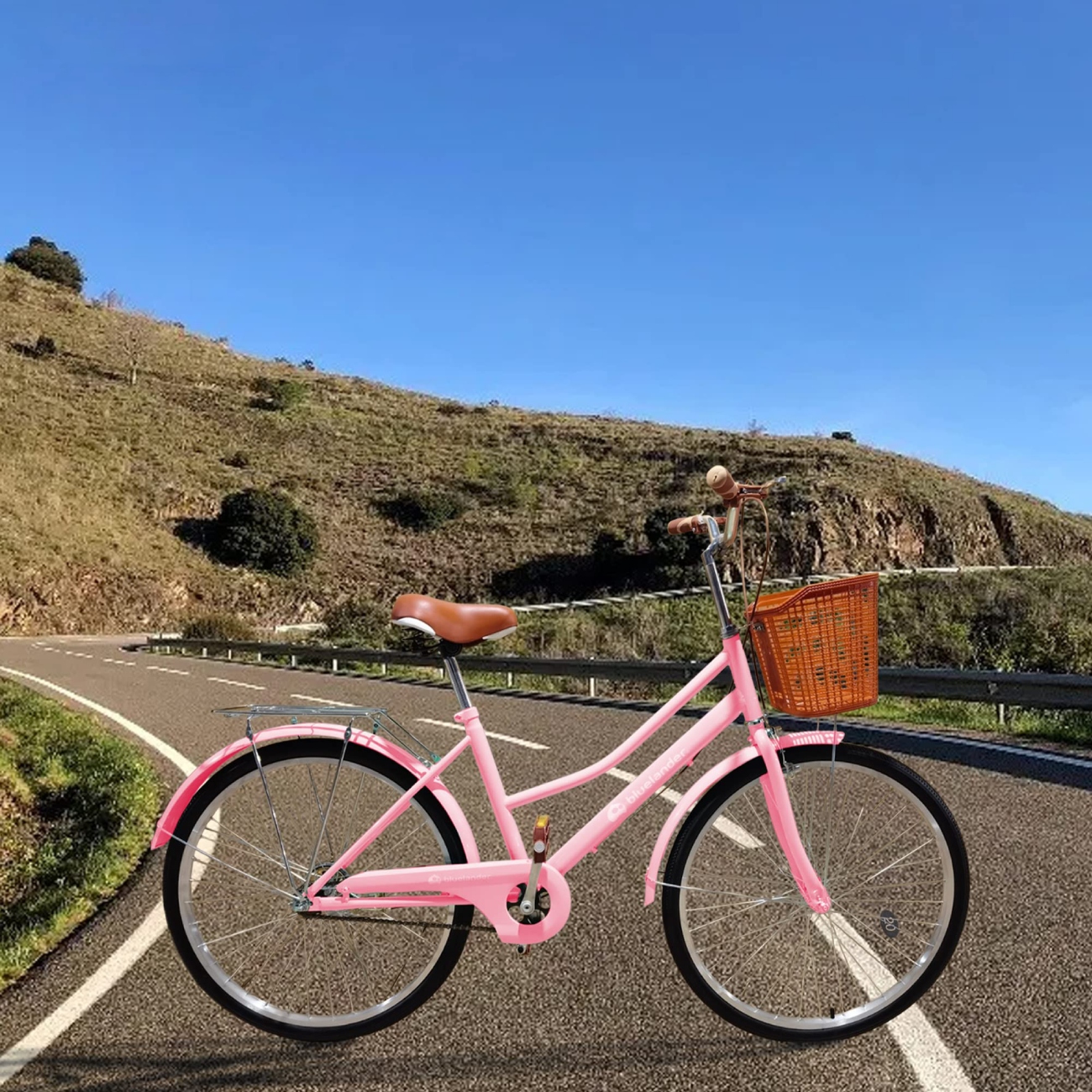 Bicicleta Urbana Rodada 26 con Canasta para Bicicleta para Adulto Rosa Bluelander