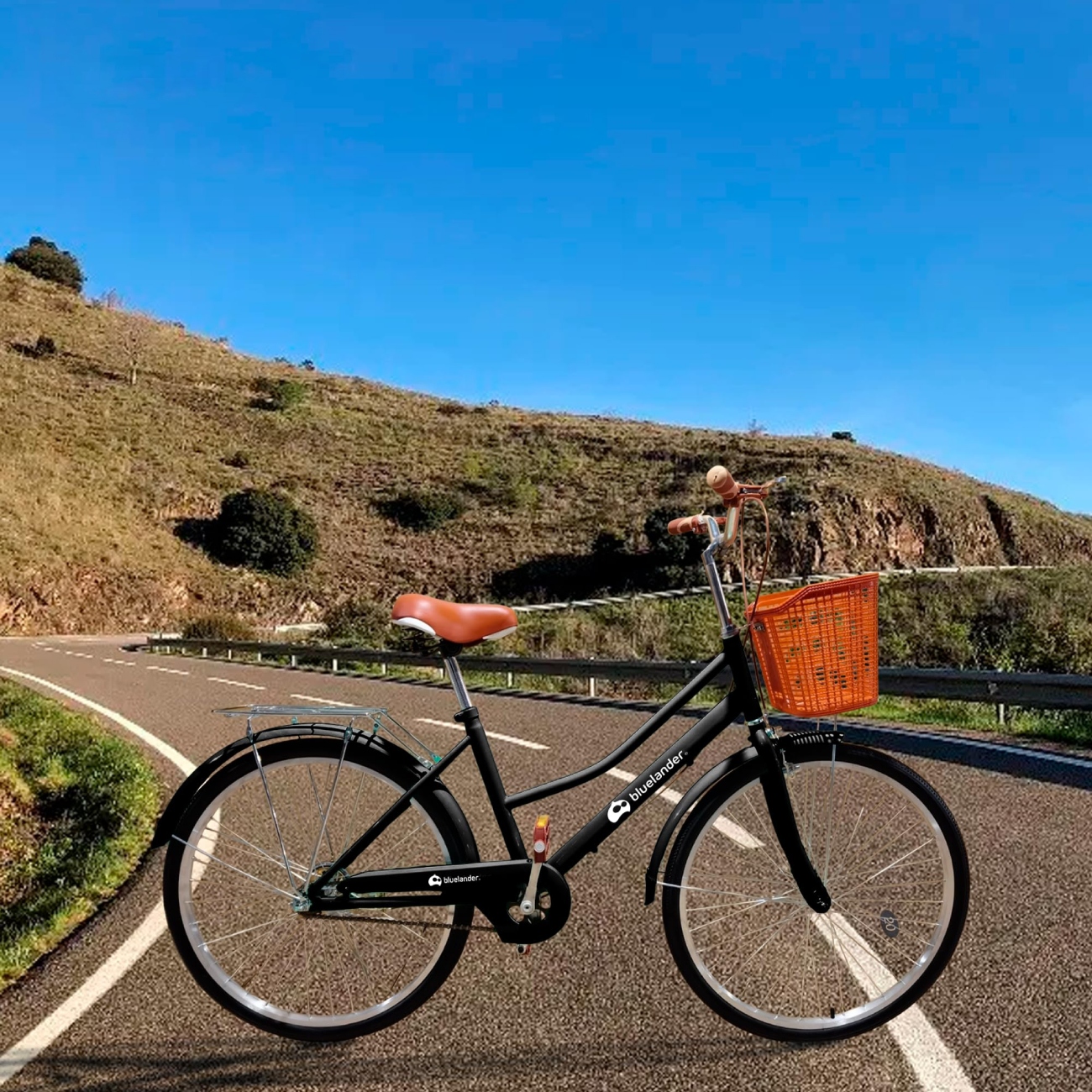 Bicicleta Urbana Rodada 26 con Canasta para Bicicleta para Adulto Negro Bluelander