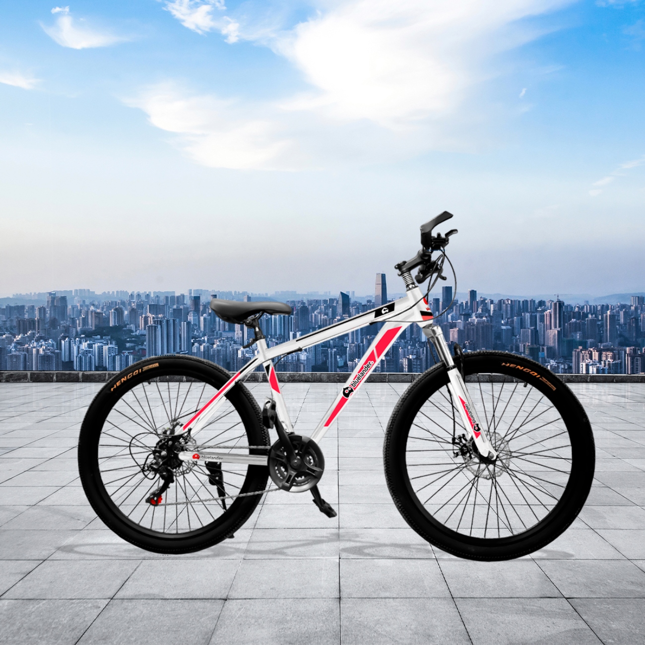 Bicicleta de Montaña Rodada 26 de 21 Velocidades con Doble Freno y Rines de Aluminio Blanco Bluelander