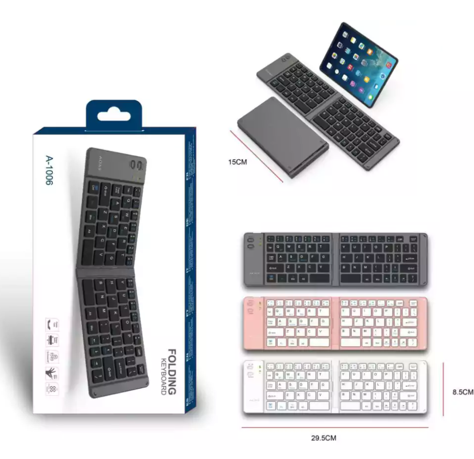 Teclado Ultra Portátil Plegable Recargable para 3 dispositivos BT (A1006) 