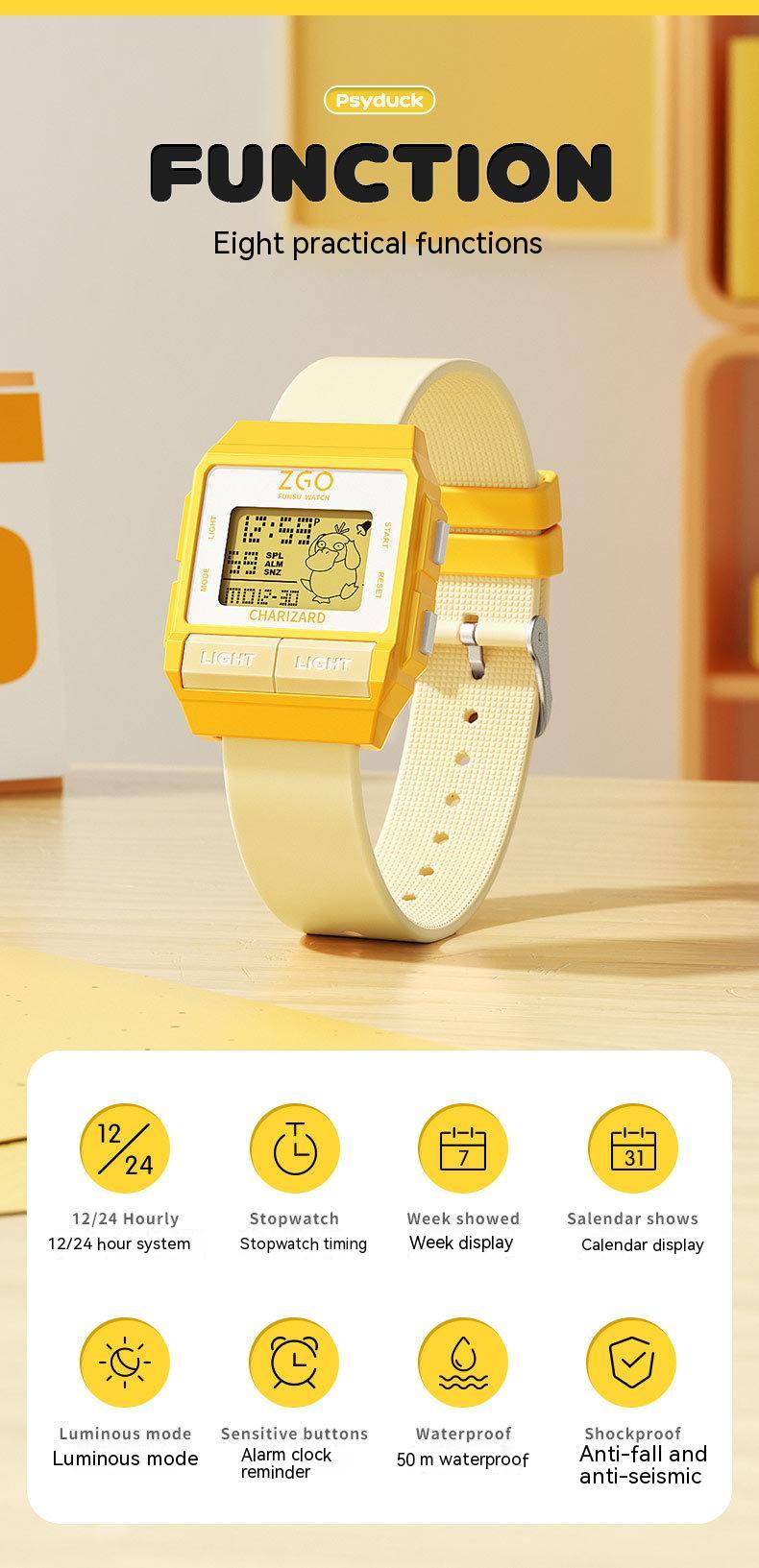 Original Pokemon ZGO Anime Reloj Impermeable Luminoso Regalo AMARILLO