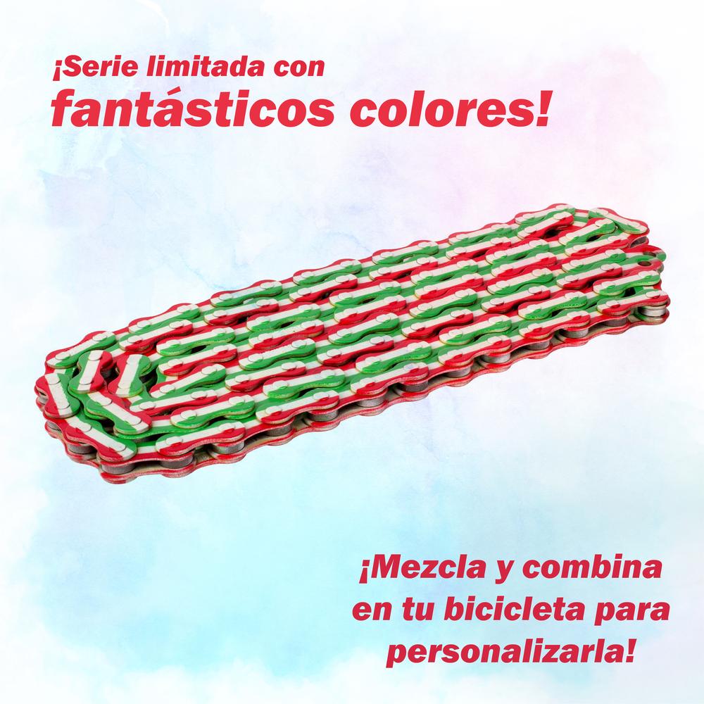 Cadena bicicleta 1/2 x 3/32 116L verde/blanco Patriot KMC