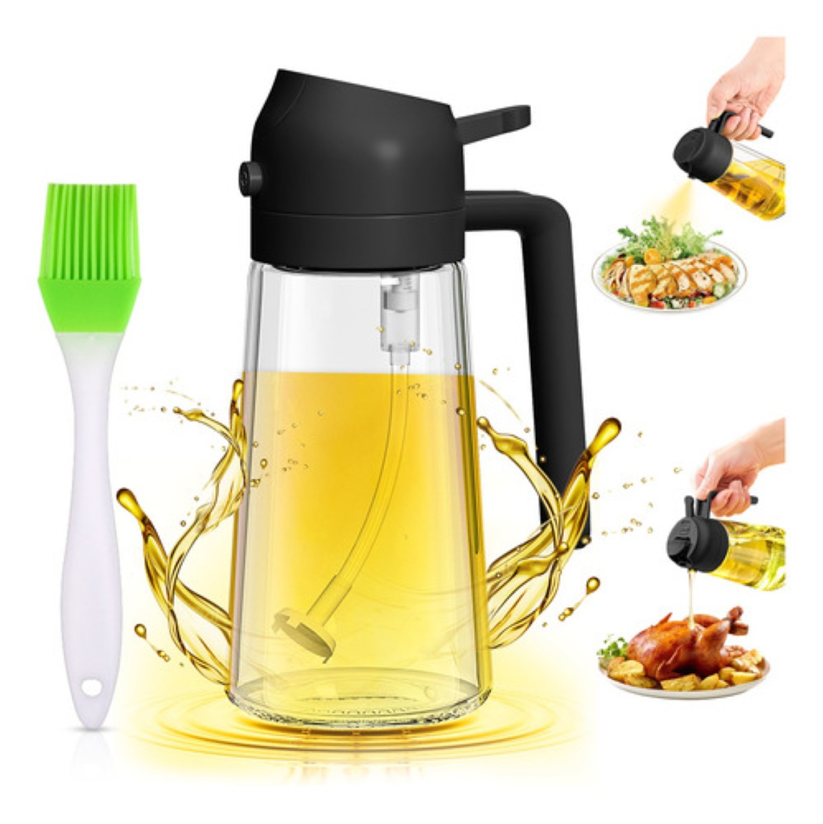 Botella Dispensador Aceite Spray Vinagre Cepillo BLANCO VERDE De Aceite NEGRO