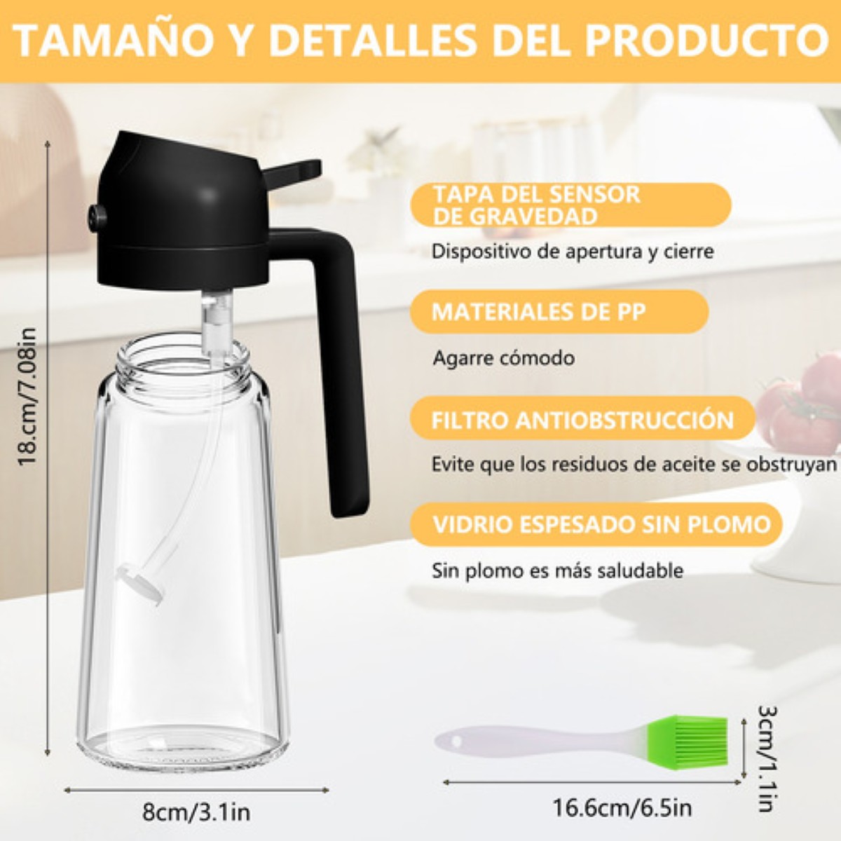 Botella Dispensador Aceite Spray Vinagre Cepillo BLANCO VERDE De Aceite NEGRO