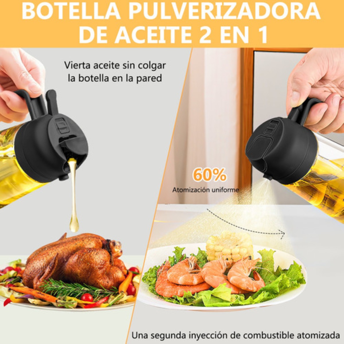 Botella Dispensador Aceite Spray Vinagre Cepillo BLANCO VERDE De Aceite NEGRO