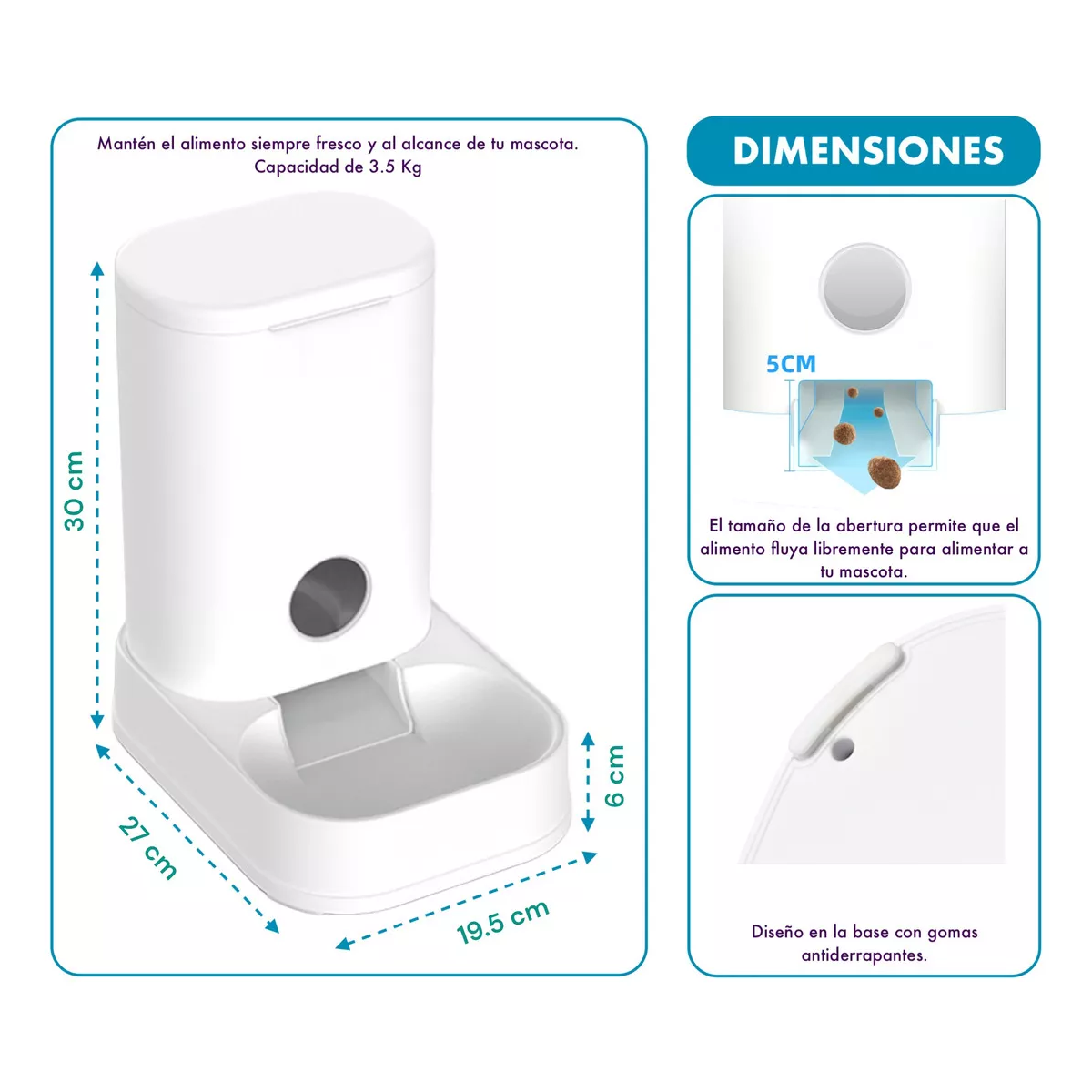Comedero Dispensador Automático Alimentador Para Perros 3.5l Color Blanco