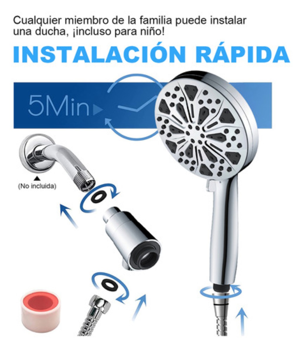 Regadera Con Filtro Y Manguera Ducha Magnética Con 2 Filtros PLATA