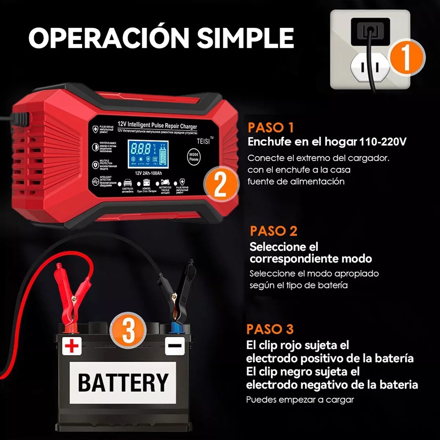 Cargador Inteligente De Batería De 12v 6a Para Auto Y Moto