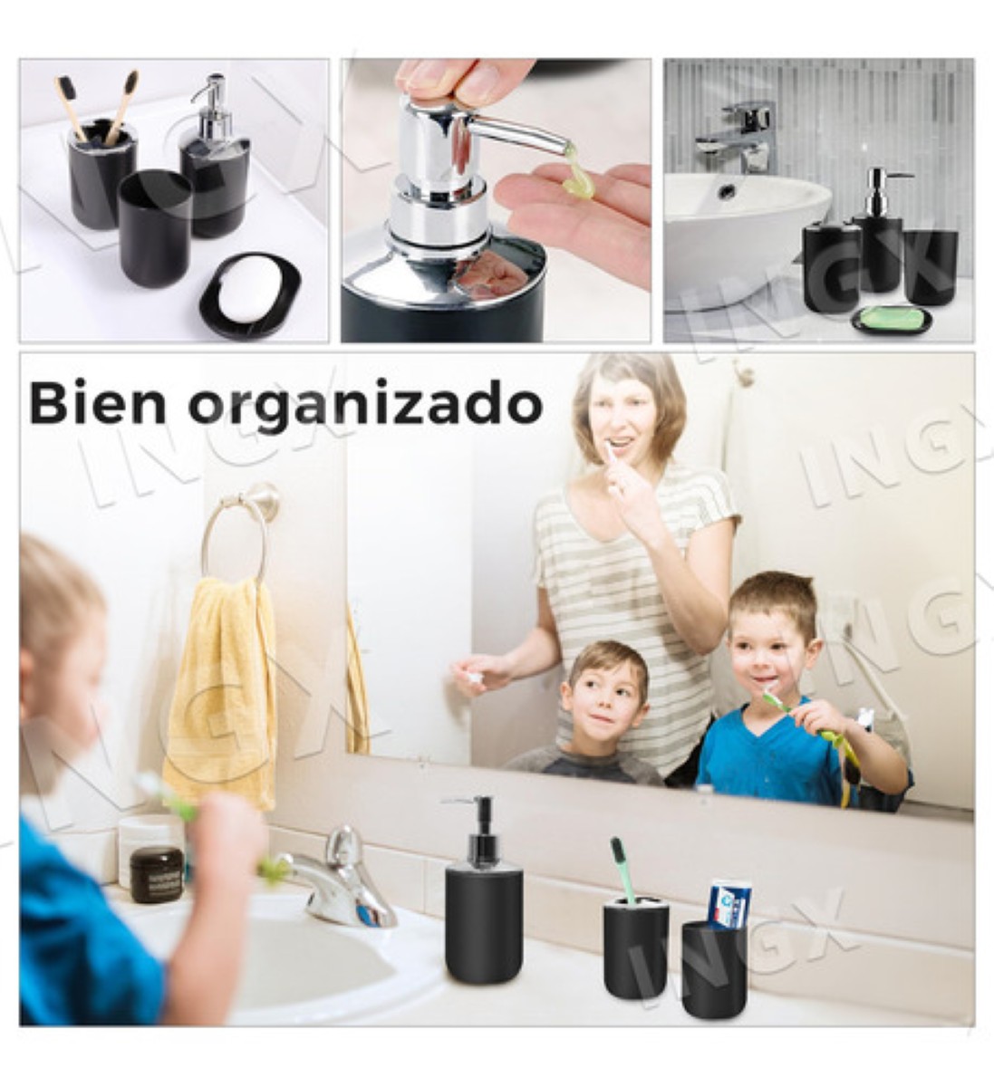Conjunto De Accesorios De Baño De 6 Piezas Negro Clásico