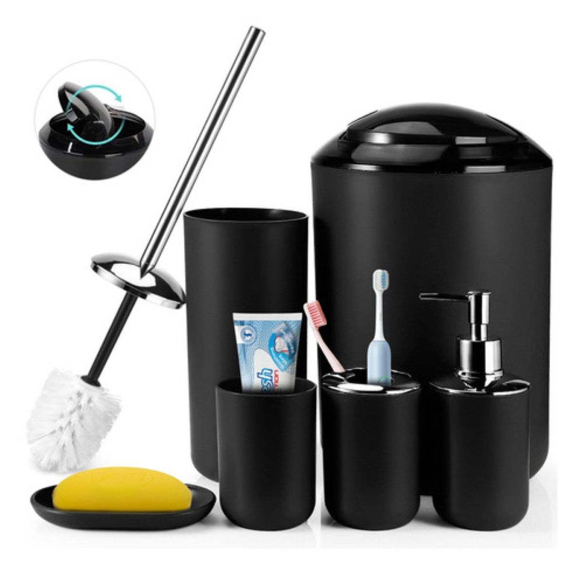 Conjunto De Accesorios De Baño De 6 Piezas Negro Clásico