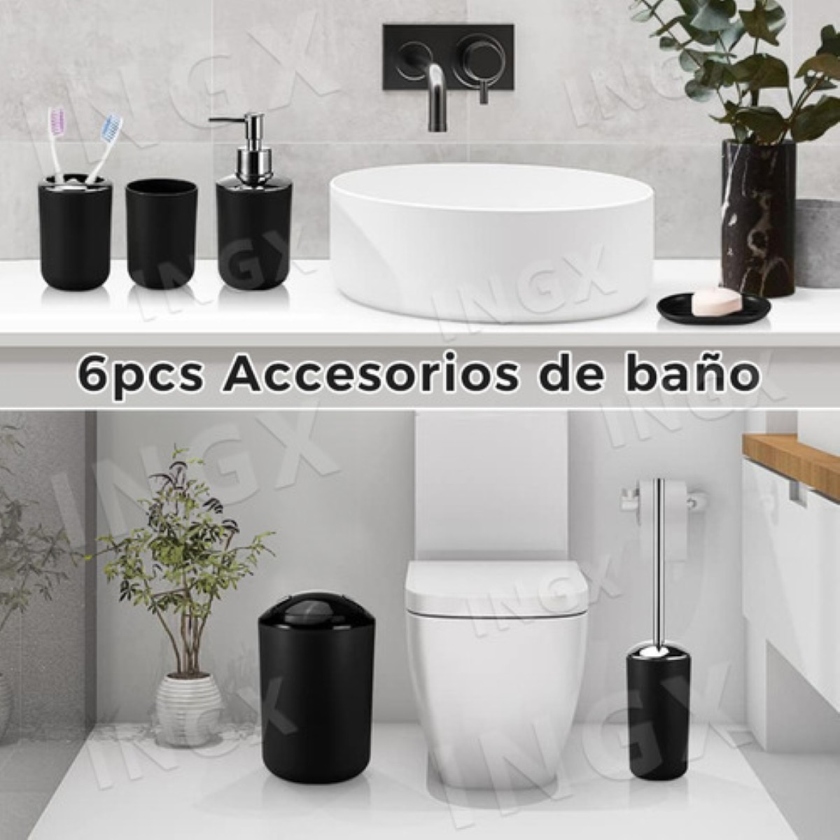 Conjunto De Accesorios De Baño De 6 Piezas Negro Clásico