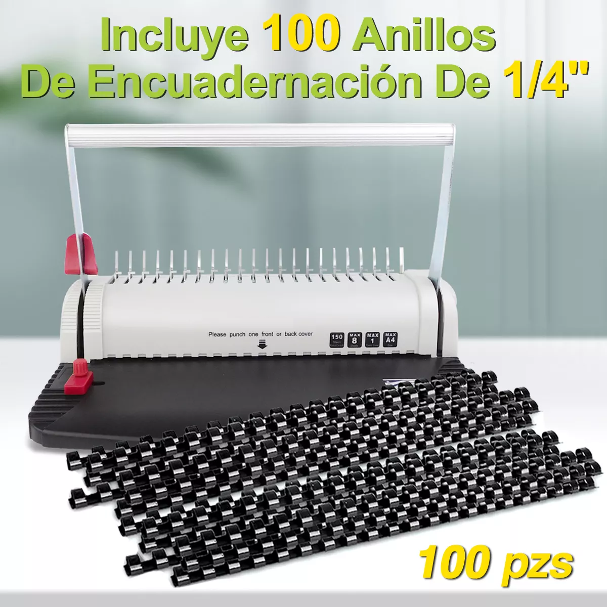 Engargoladora Con 100 Arillos Plástico Máquina Encuadernación Para A4 Y A5