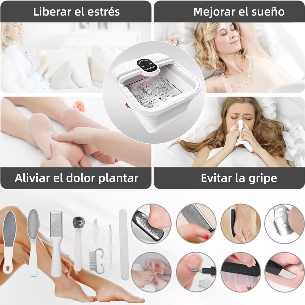 Tina Spa Para Masajeadora Pies Plegable Burbujas Calor
