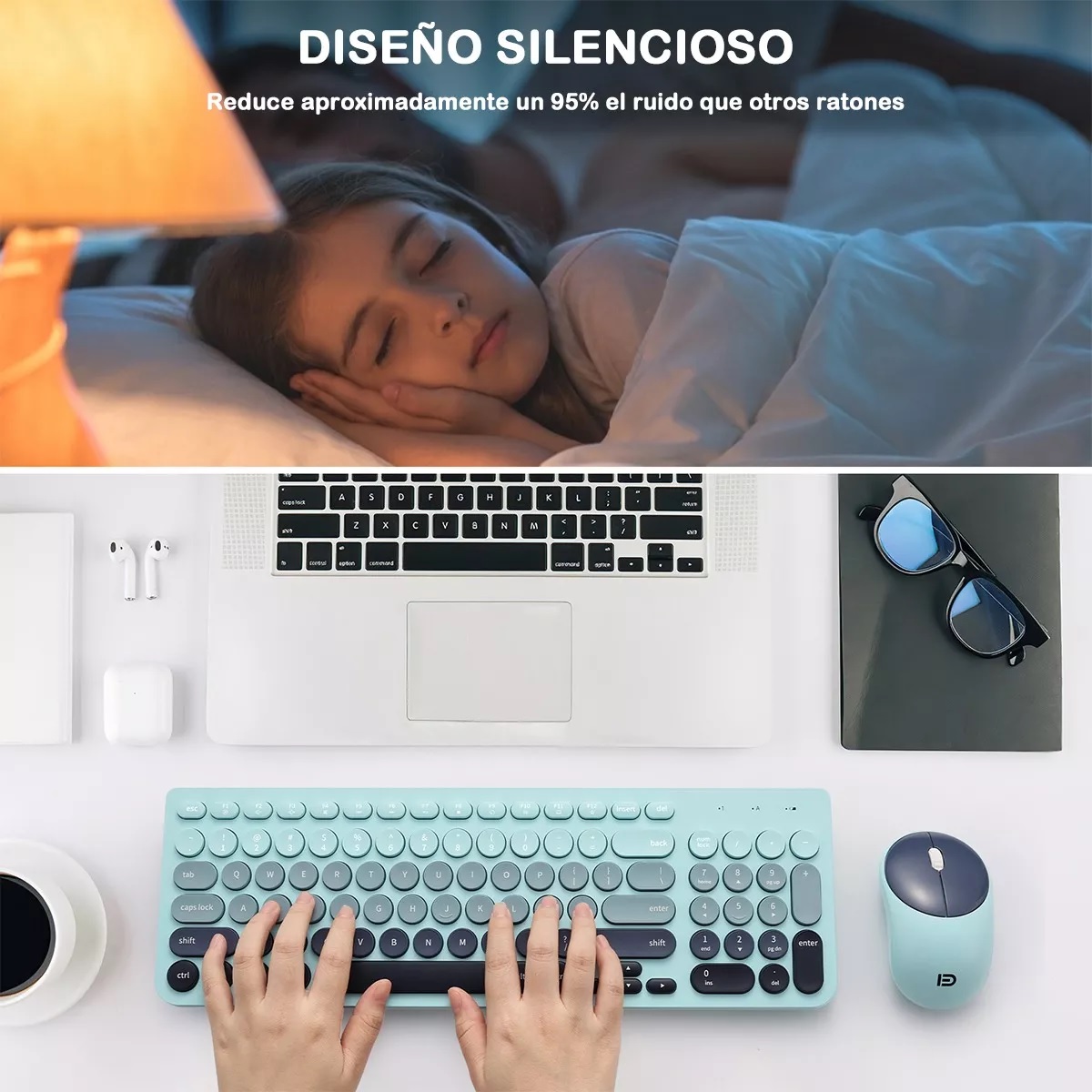 Kit De Teclado Y Ratón Inalámbrico Usb Portátil Para Ordenad Azul