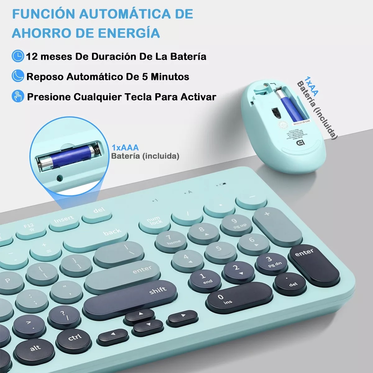 Kit De Teclado Y Ratón Inalámbrico Usb Portátil Para Ordenad Azul