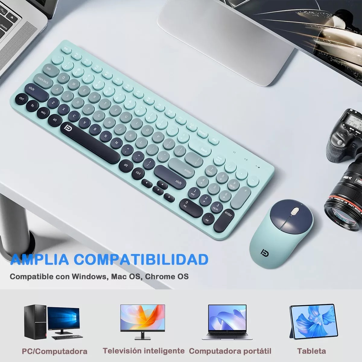 Kit De Teclado Y Ratón Inalámbrico Usb Portátil Para Ordenad Azul