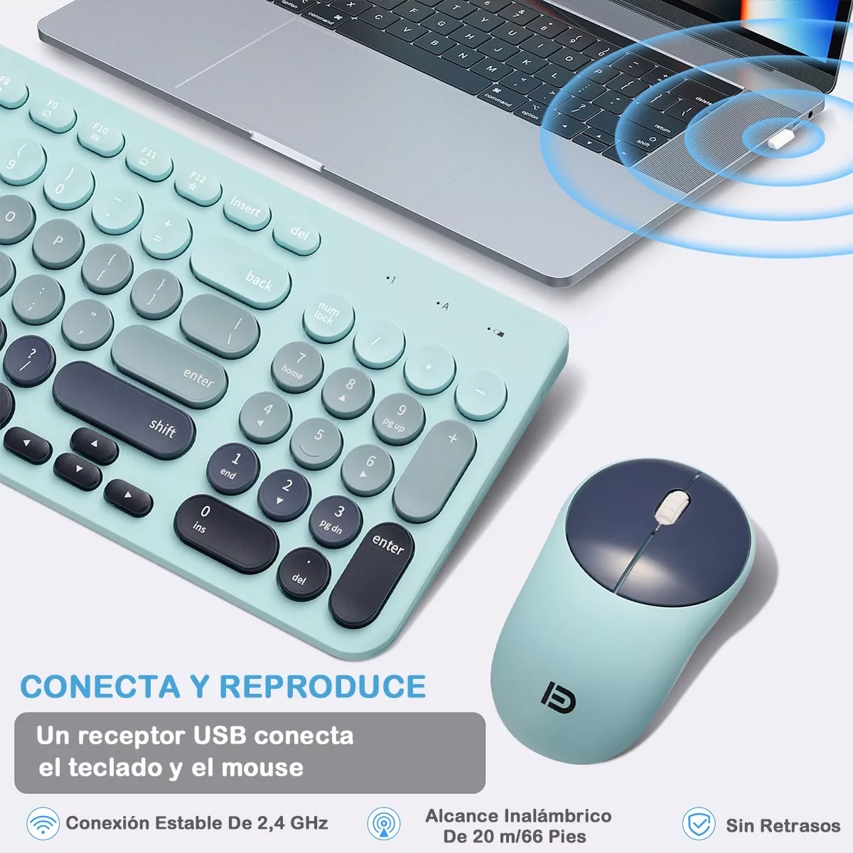 Kit De Teclado Y Ratón Inalámbrico Usb Portátil Para Ordenad Azul