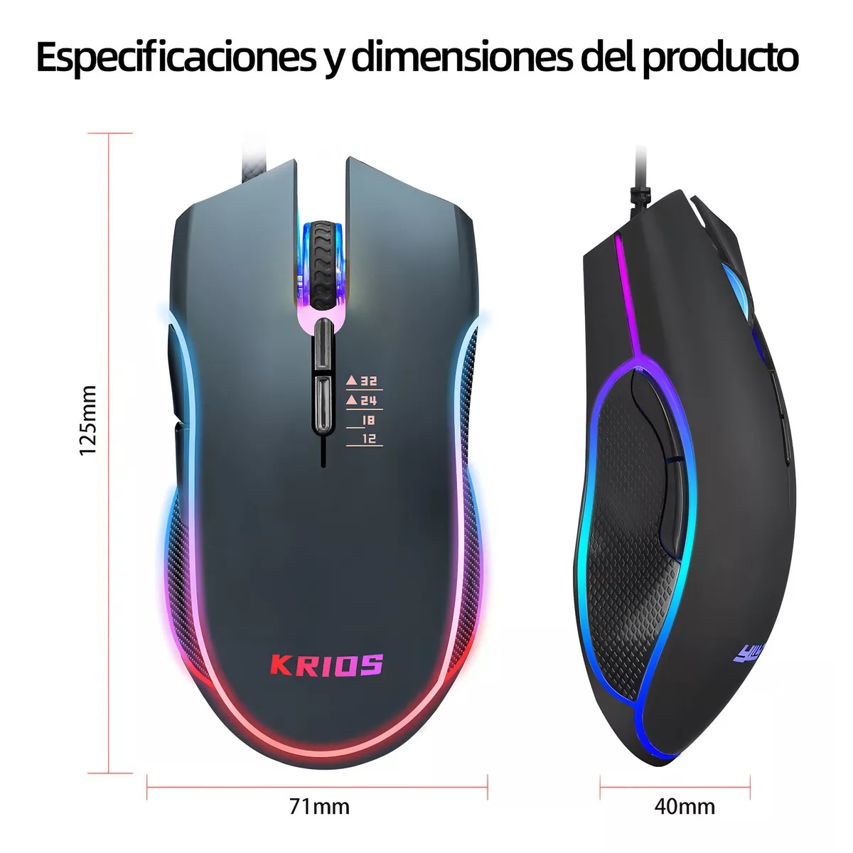 Mouse Gamer Con Rgb Led 7 Botones Programables Ajustable