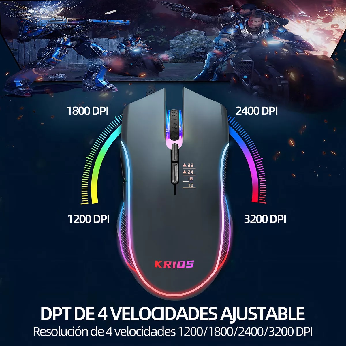 Mouse Gamer Con Rgb Led 7 Botones Programables Ajustable