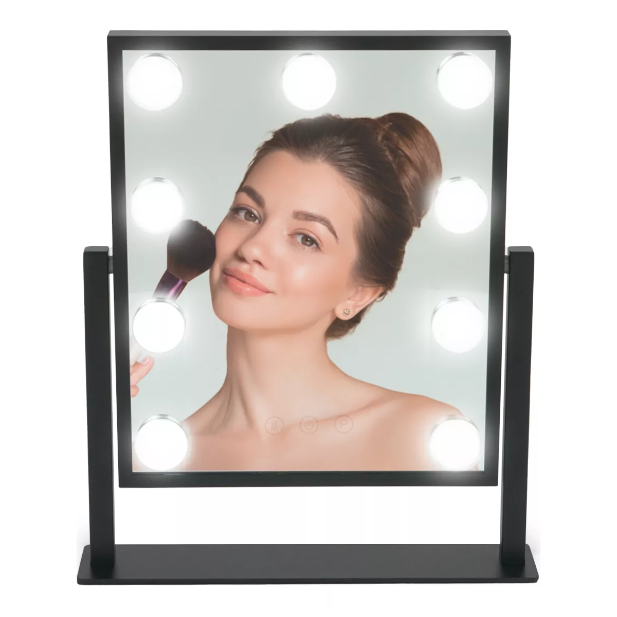 Espejo Maquillaje Luz Led Hollywood Carga Usb Marco Aluminio Marco Negro