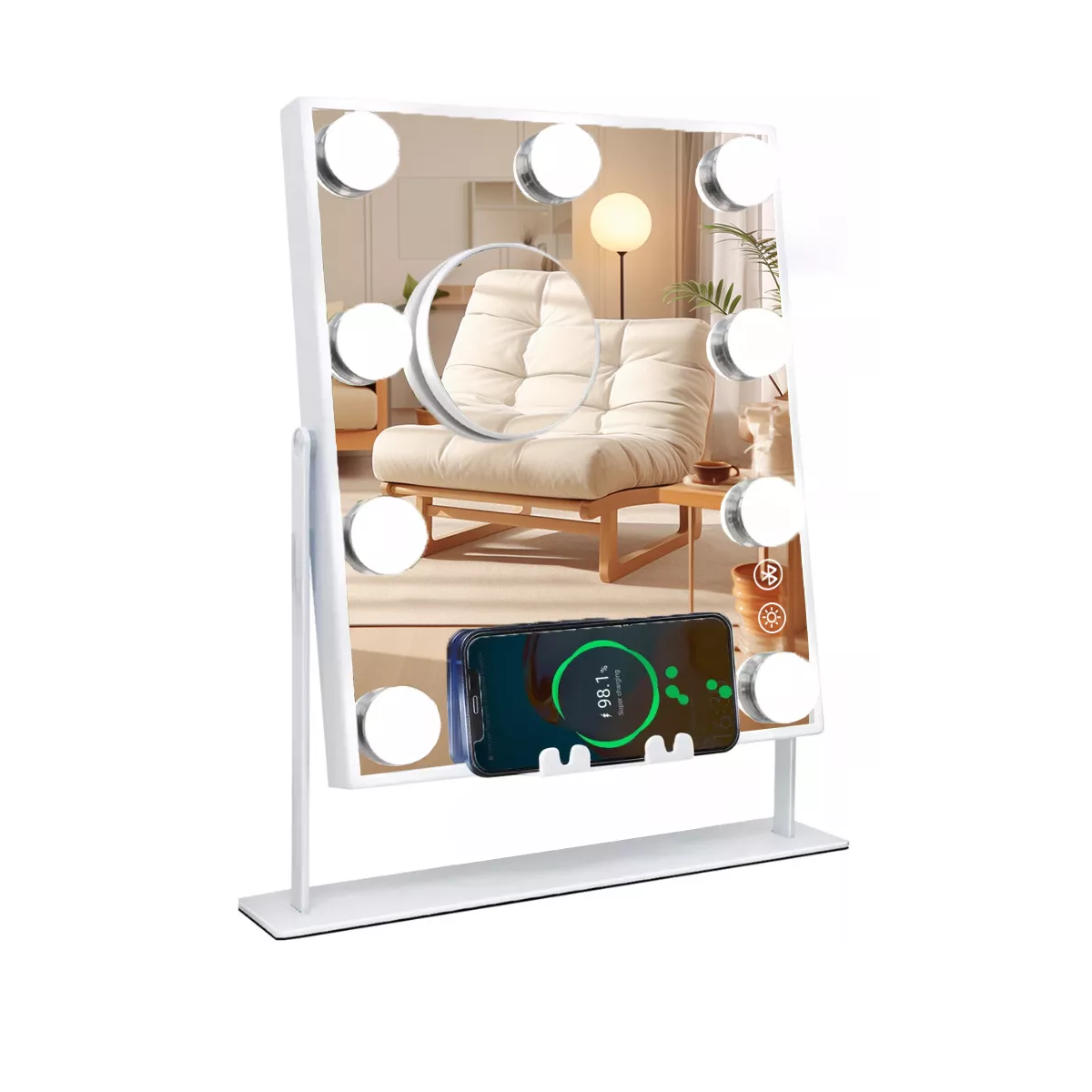 Espejo De Maquillaje Led Hollywood Bluetooth 9 Led Foco