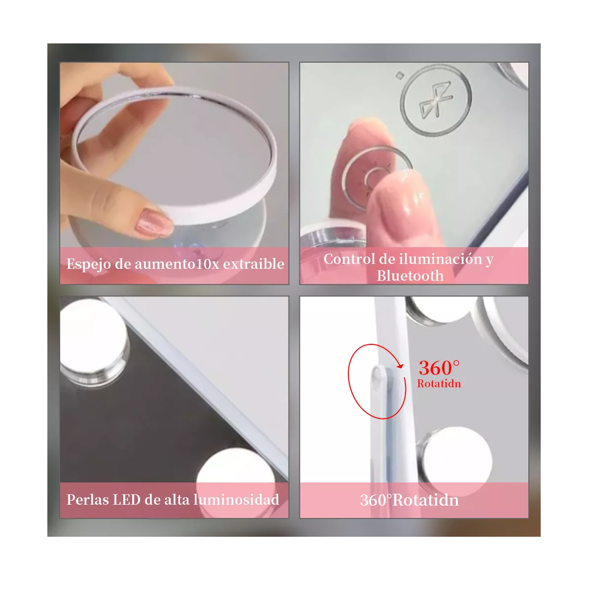 Espejo De Maquillaje Led Hollywood Bluetooth 9 Led Foco