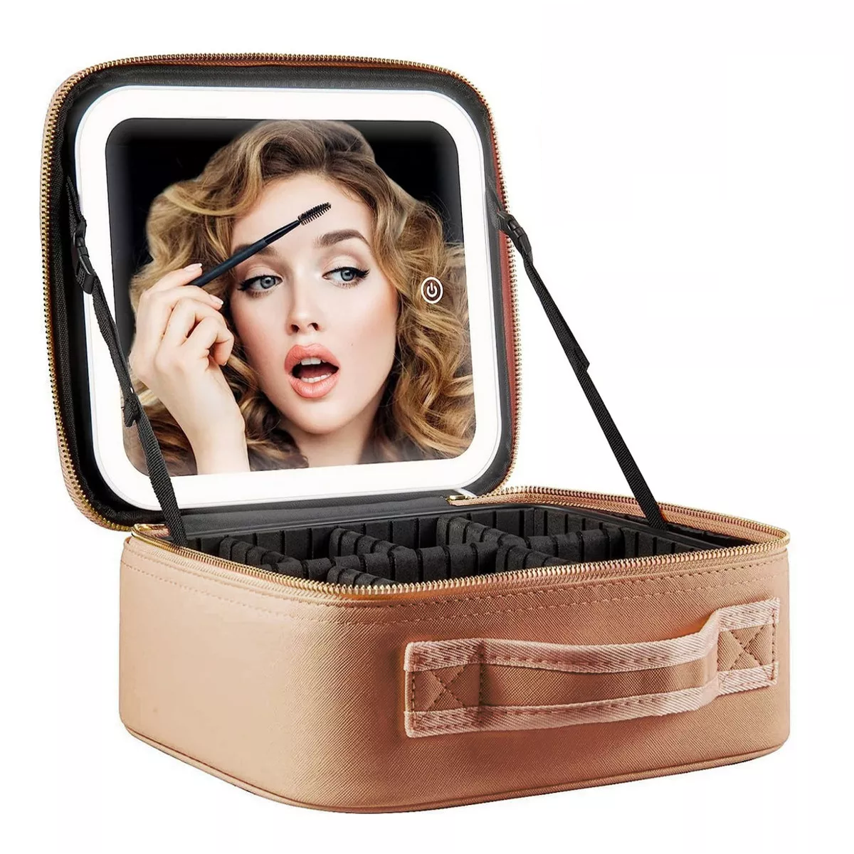 Estuche Maquillaje Inteligente Espejo Luz Led 3modo Portátil Color Marrón Claro
