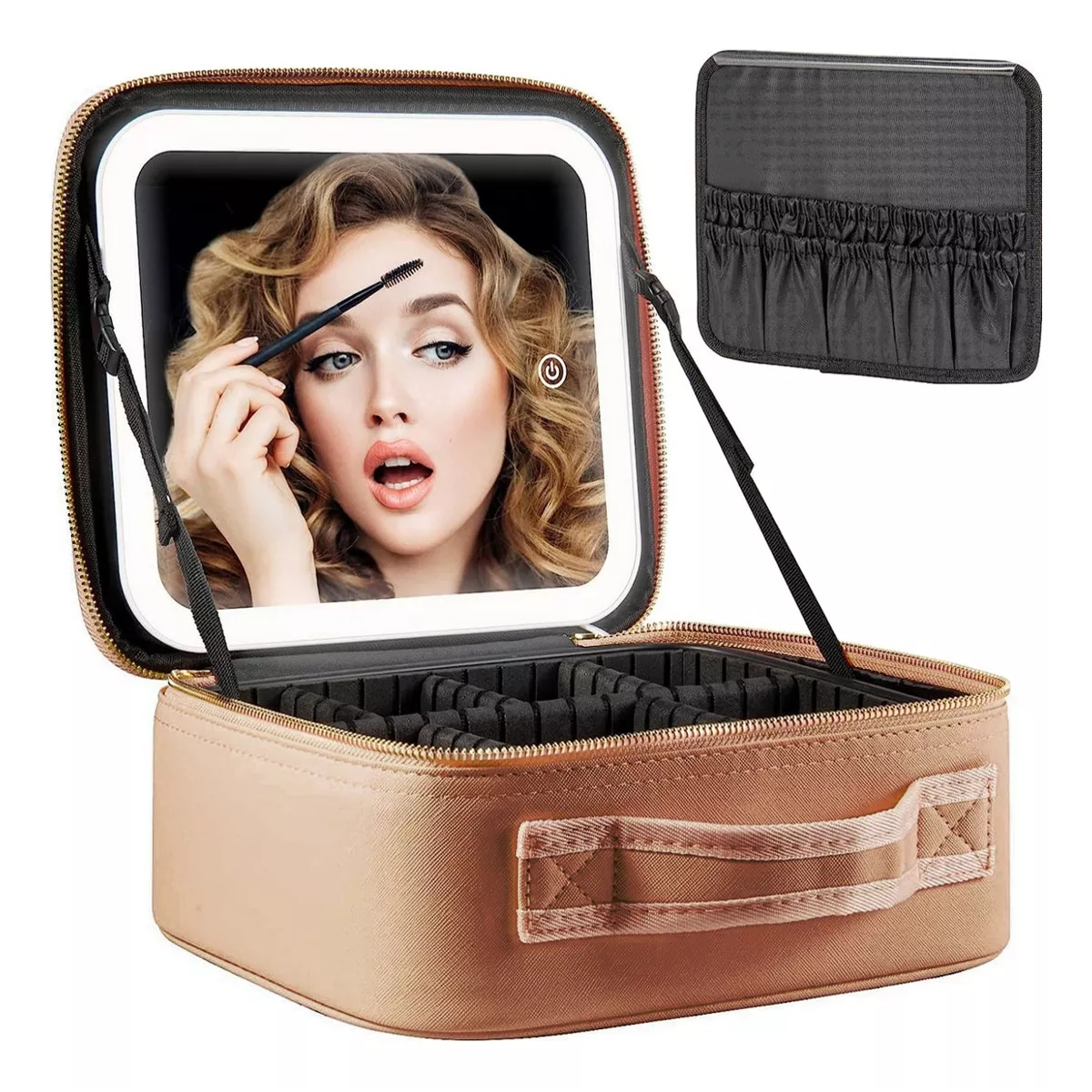 Estuche Maquillaje Inteligente Espejo Luz Led 3modo Portátil Color Marrón Claro