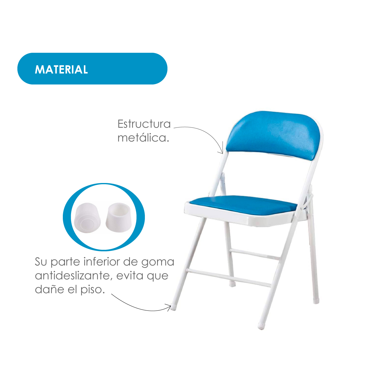 Set De 6 Sillas Plegables Ilios Innova Acojinadas Color Azul Claro