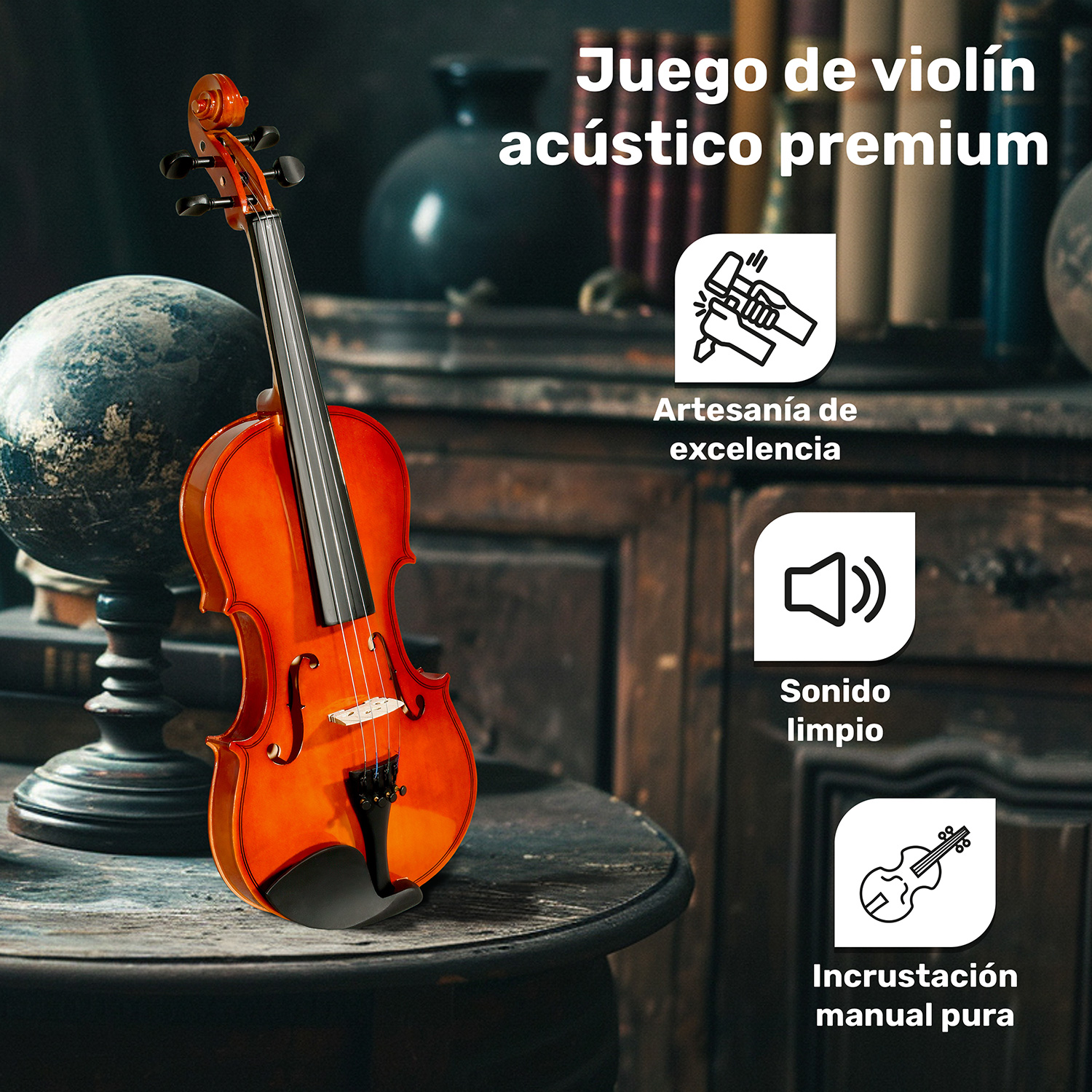Violin Acustico 4/4 Profesional Madera Fina Cafe con Estuche Brea