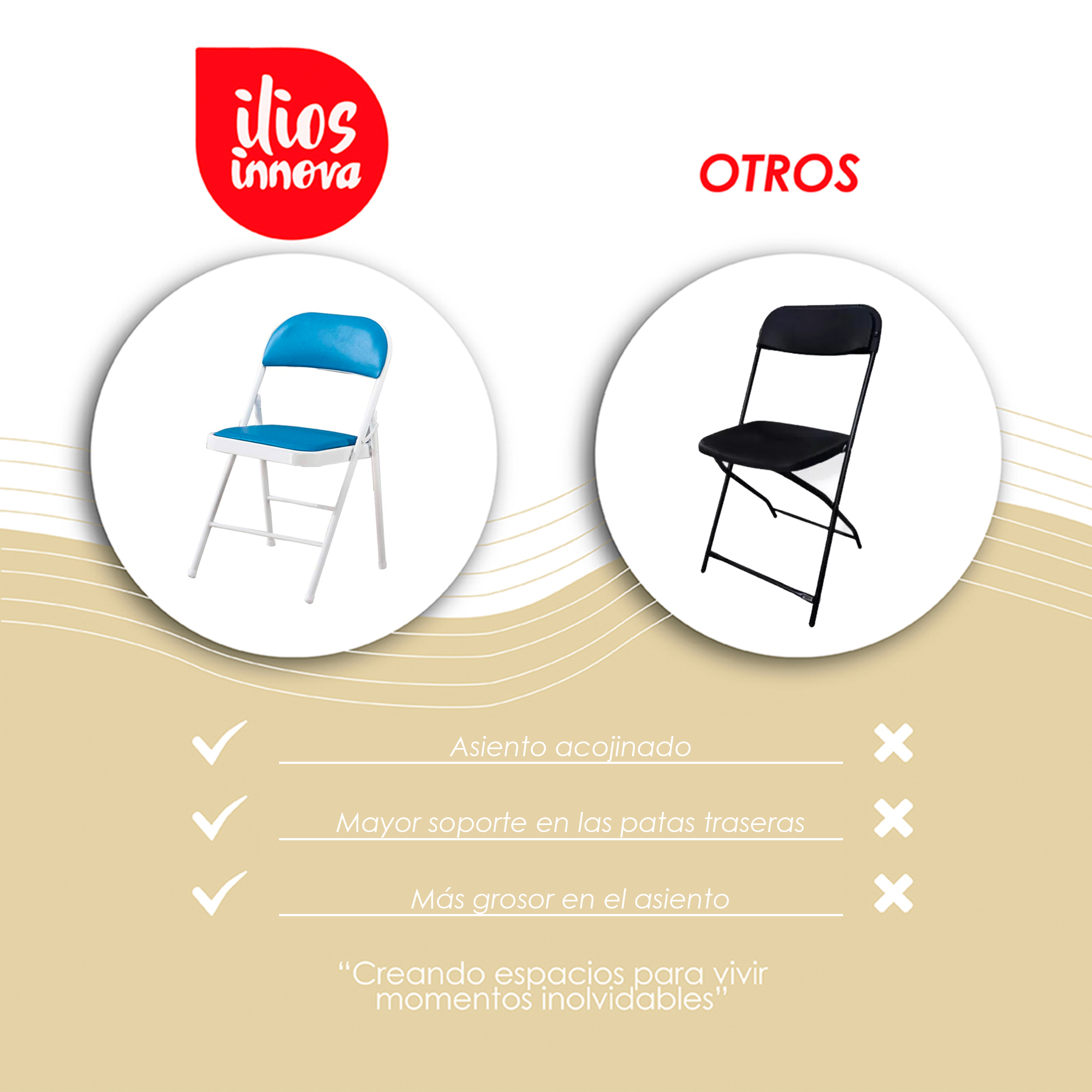Set De 6 Sillas Plegables Ilios Innova Acojinadas Color Azul Claro