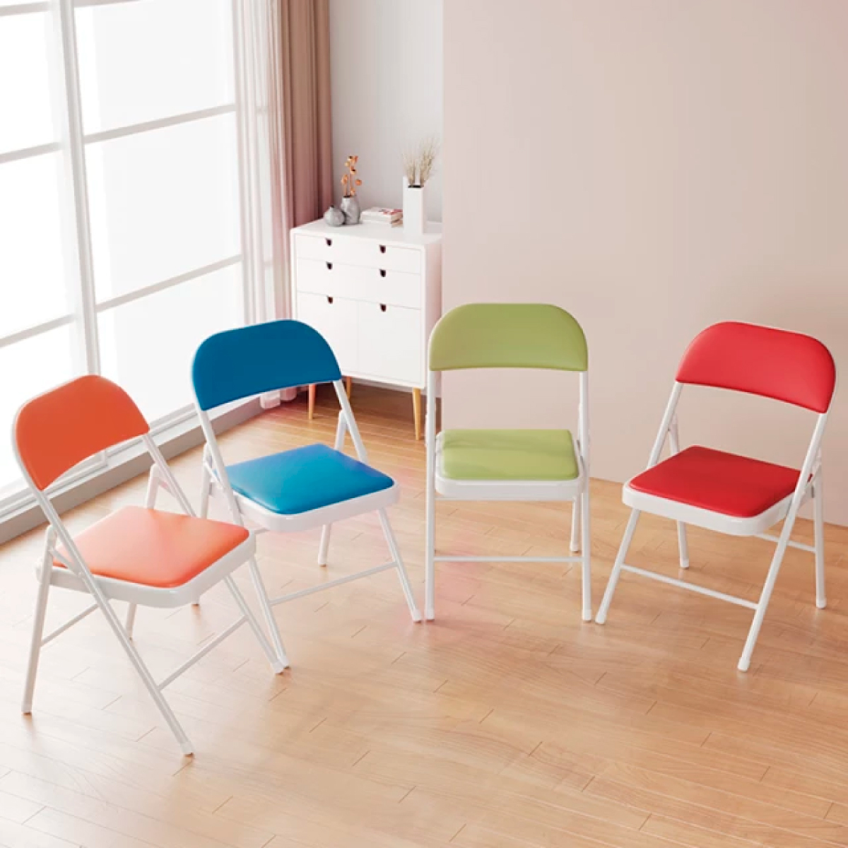 Set De 6 Sillas Plegables Ilios Innova Acojinadas Color Azul Claro