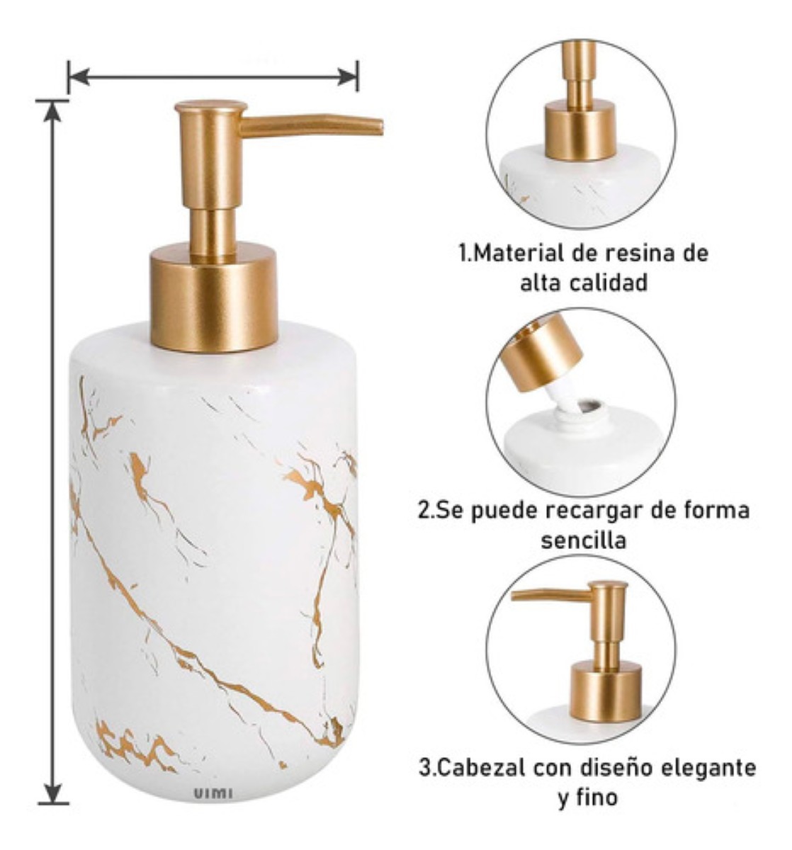 Juego De Accesorios Para Baño Con Diseño Mármol Elegante blanco dorado