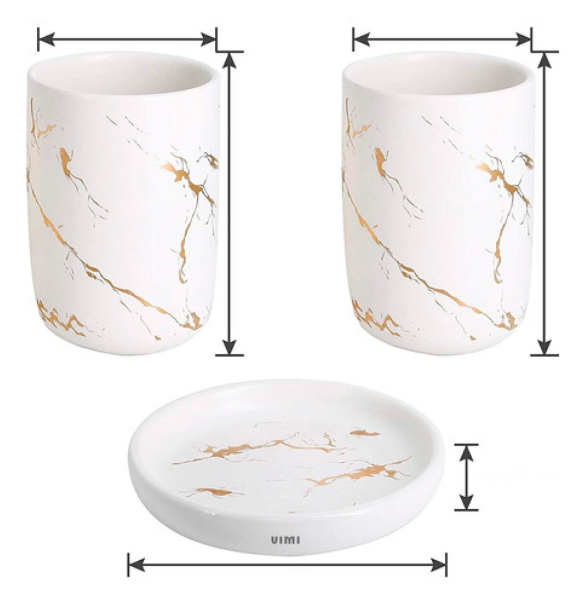 Juego De Accesorios Para Baño Con Diseño Mármol Elegante blanco dorado