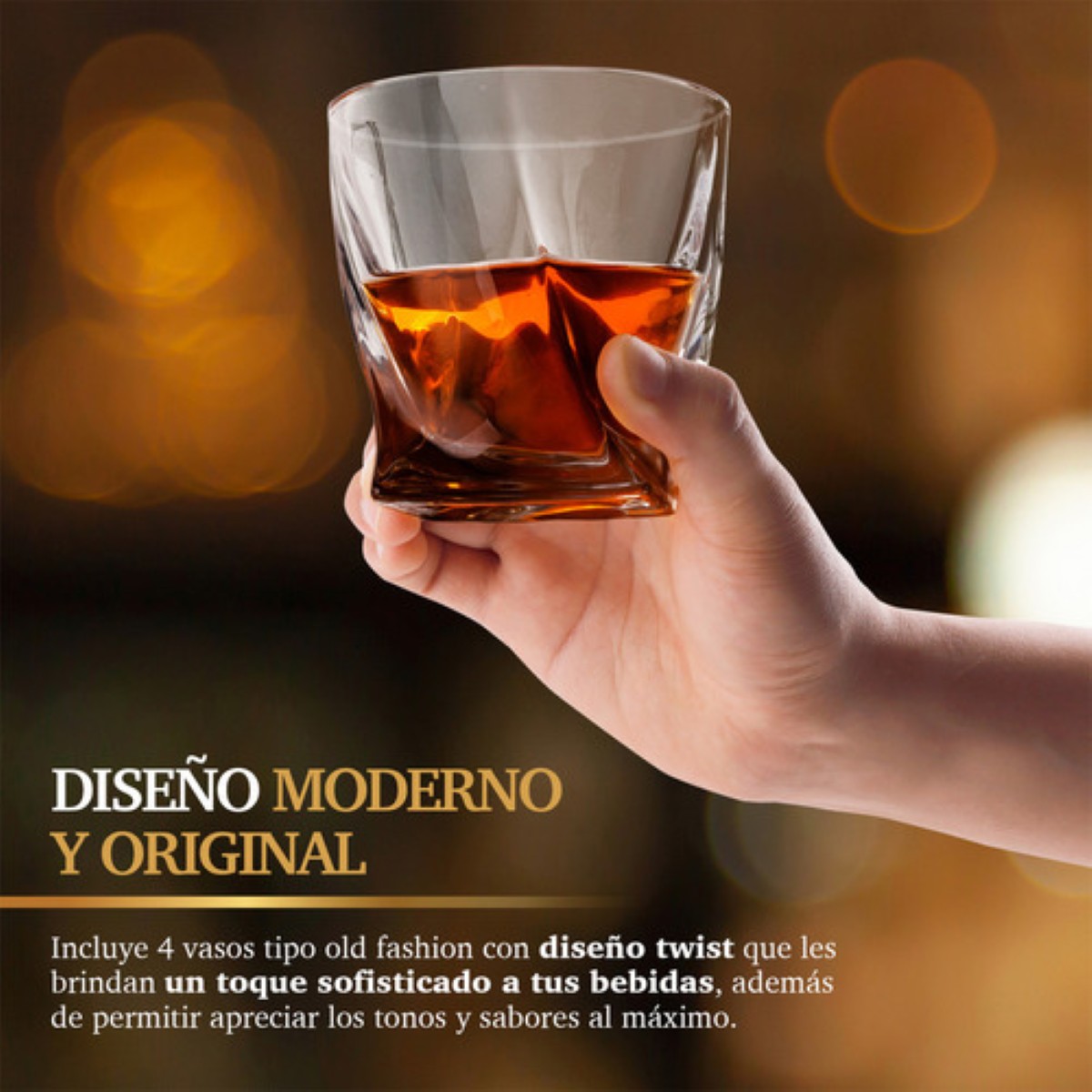 4 Vasos de Vidrio para Whisky con Decantador de Cristal 770 mL Cristal