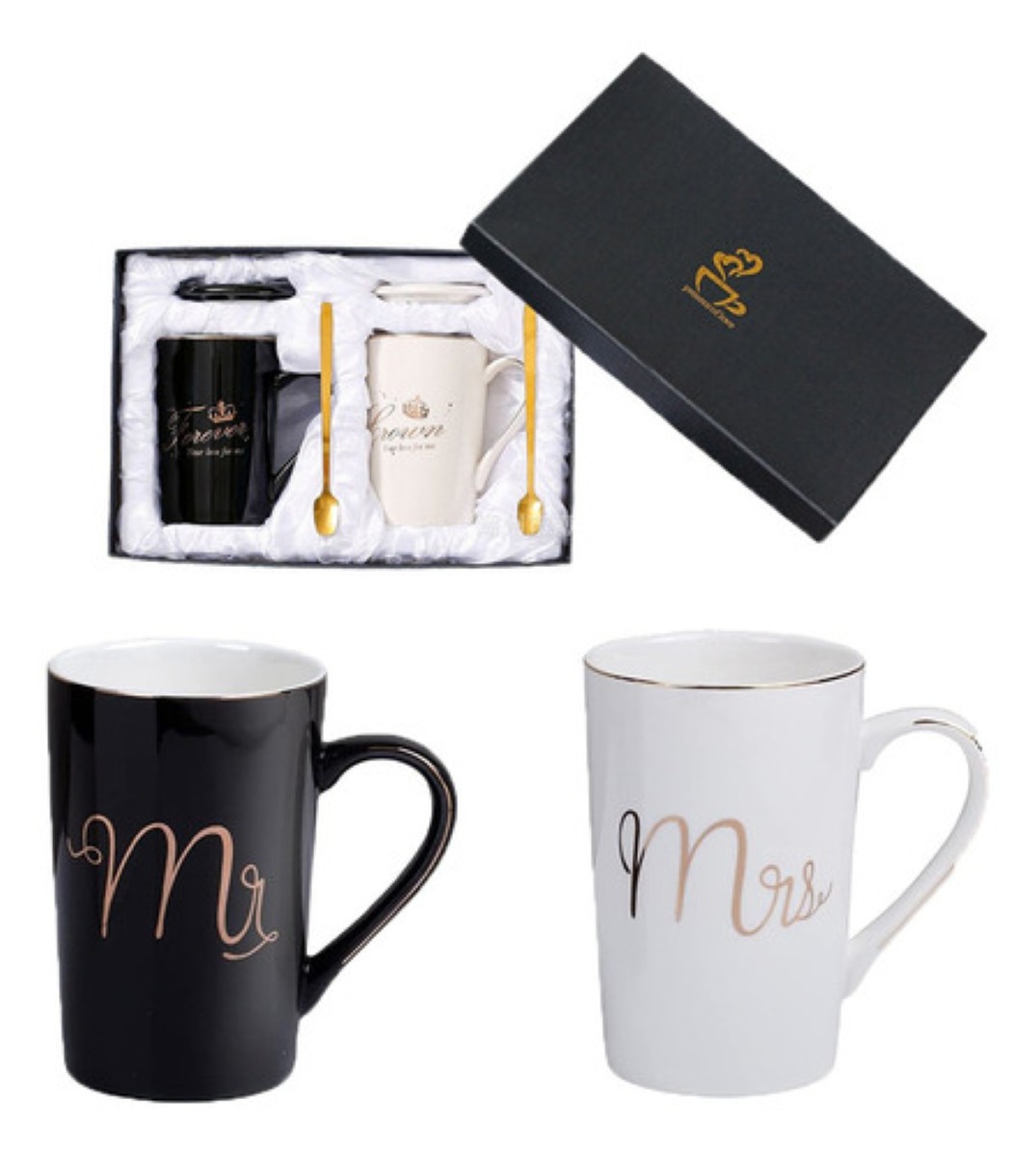 Juego De Tazas Para Parejas Regalo De Boda De Moda blanco negro