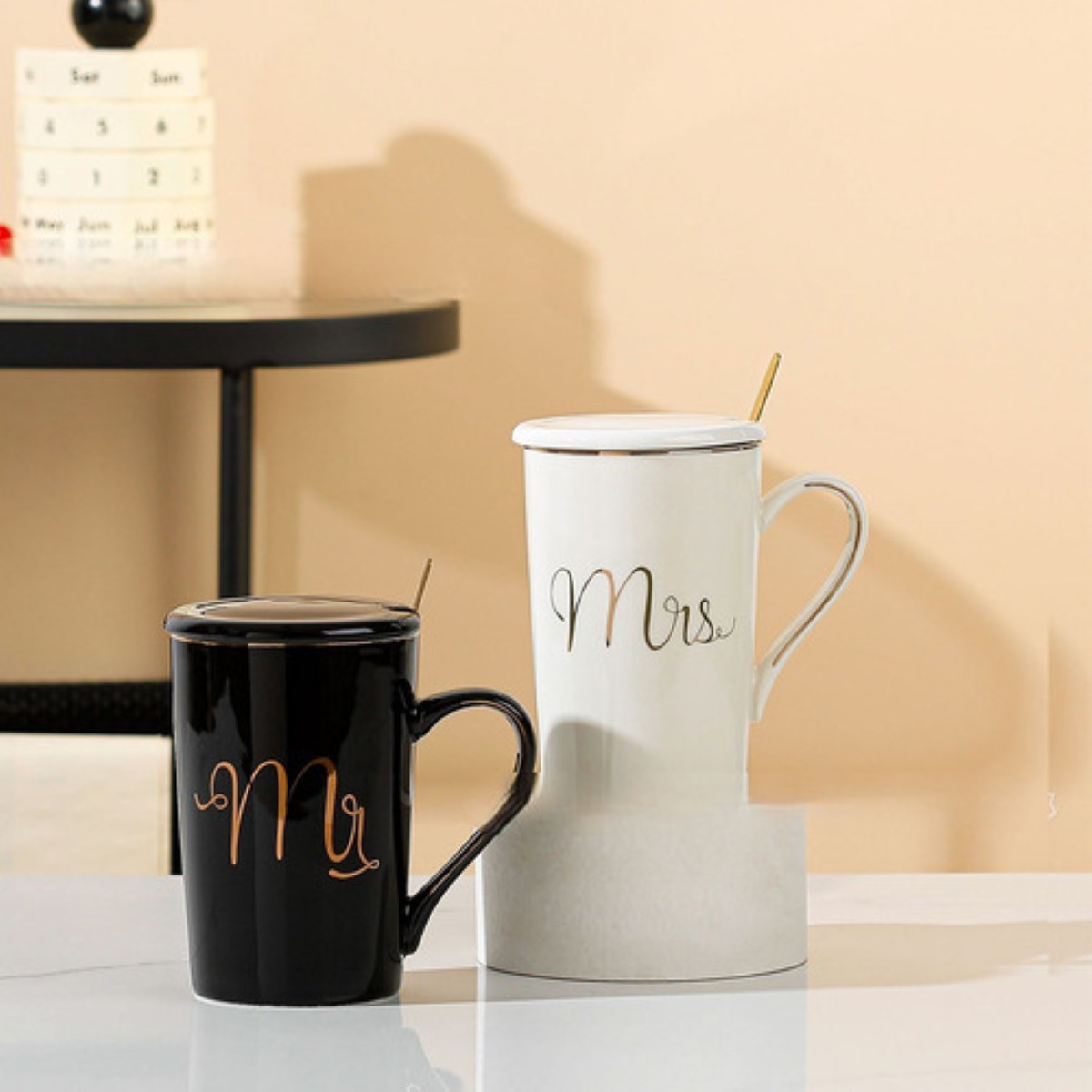 Juego De Tazas Para Parejas Regalo De Boda De Moda blanco negro