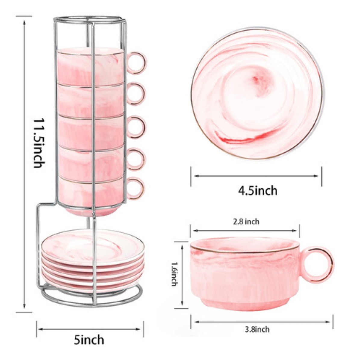 Juego De Tazas De Expreso Con Base De Metal, 6 Piezas rosa marmol