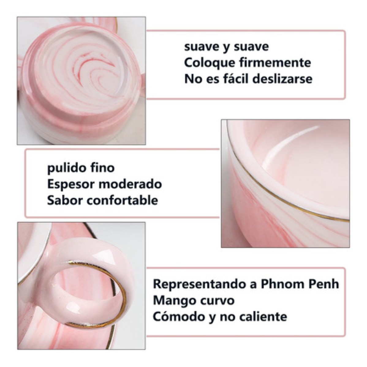 Juego De Tazas De Expreso Con Base De Metal, 6 Piezas rosa marmol