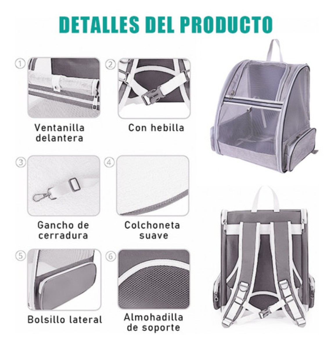 Mochila Transportadora Para Mascotas Para Gatos Y Perros gris