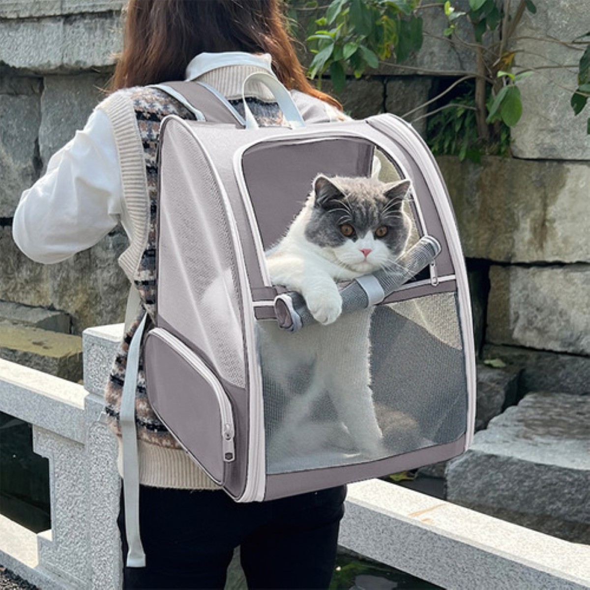 Mochila Transportadora Para Mascotas Para Gatos Y Perros gris